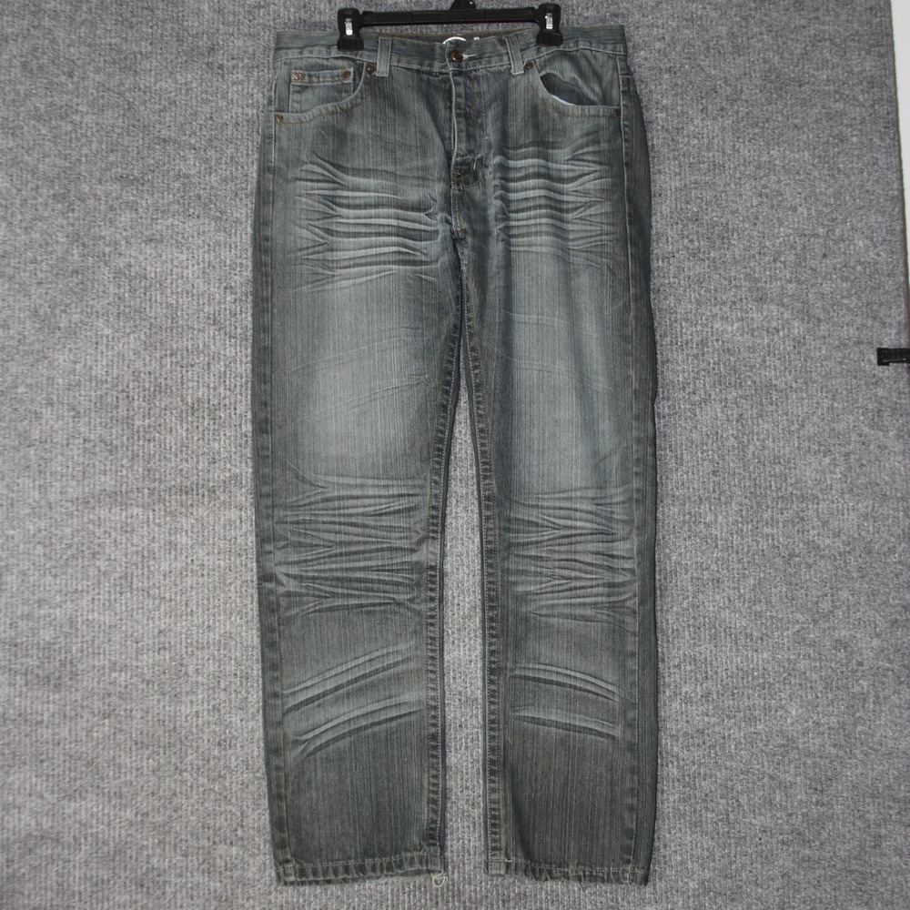 Kanguro Jeans Mens 34 Gray Embroidered Cross Y2K Baggy Denim Retro